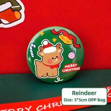 1PC Christmas Button Badge Pins, Vintage Holiday Cartoon Brooch Collection With Santa Snowman Gingerbread Tree Patterns, Cute Round Pins For Backpack Hat Jacket Decoration, Festive Party Accessories, Seasonal Gift Idea - Multicolor - View 17