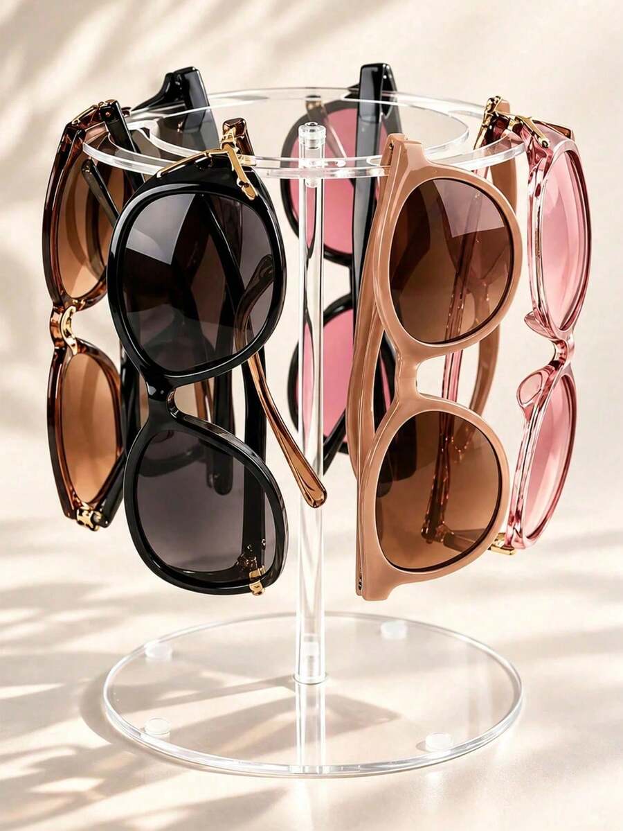 Transparent Acrylic Glasses Display Stand 360° Rotating Round Elevated Bracket Multi-Functional Jewelry Storage Rack Rings Earrings Necklaces Bracelets Home Bedroom Dorm Decor Back To School Essential Desktop Organizer Accessory