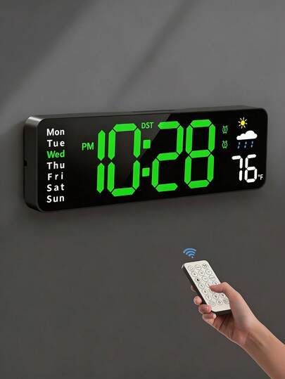 Nuevo Reloj de Pared Digital, Reloj Despertador LED con Pantalla Grande y Control Remoto, Fecha, Día de la Semana, Temperatura, Humedad, Horario de Verano Automático, Función de Cuenta Regresiva, Adecuado para Sala de Estar, Dormitorio, Aula, Oficina