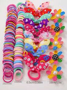 114pcs Girls Multi-Color Rabbit Ear Hair Ties, Cute Girl Hair Accessories, High Elasticity Durable Non-Damaging Hair Bands, Towel Scrunchies, Versatile Flower Hair Clips, Hair Accessories For Daily Use In Autumn - Multicolor - View 5