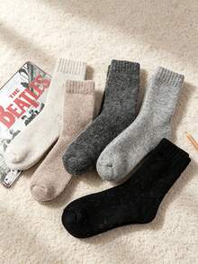 5 Pasang Kaos Kaki Musim Dingin Pria Setinggi Betis, Kaos Kaki Setinggi Betis Warna Polos yang Lembut dan Nyaman, Kaos Kaki Kasual untuk Musim Gugur/Musim Dingin, Kaos Kaki untuk Lantai Rumah - MultiWarna - View 5