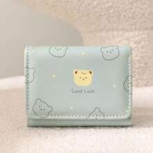 Cartoon Bear Short Wallet, Three-Fold Student Print Folding Coin Purse, Cartoon Coin Purse Card Holder, Suitable As Holiday Gift For Women, Birthday Party - Multicolor - View 9