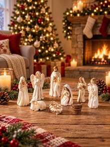 7Pcs Resin Nativity Scene Set, Christmas Holy Family Figurines With Baby Jesus, Mary, Joseph, Angel, Shepherd, Lamb , Christmas Tabletop Decor For Home, Mantel And Holiday Display - Christmas - View 3