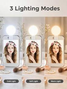 Mini Portable Clip-On Selfie Fill Light, 3 Lighting Modes, Rechargeable, Phone Beauty Fill Light, Live Streaming Fill Light, Low Light Photography Accessory, Pocket Phone Light, 150mAh - one-size - View 3