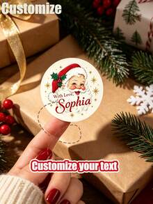 Custom Vintage Santa Claus Christmas Gift Stickers, Personalized Name Gift Labels, Holiday Envelope Seal Stickers, Christmas Packaging Decoration Labels, Party Favor Tags, Holiday Parcel Accessories, Gift Box Decoration, Holiday Celebration Supplies - Multicolor - View 1