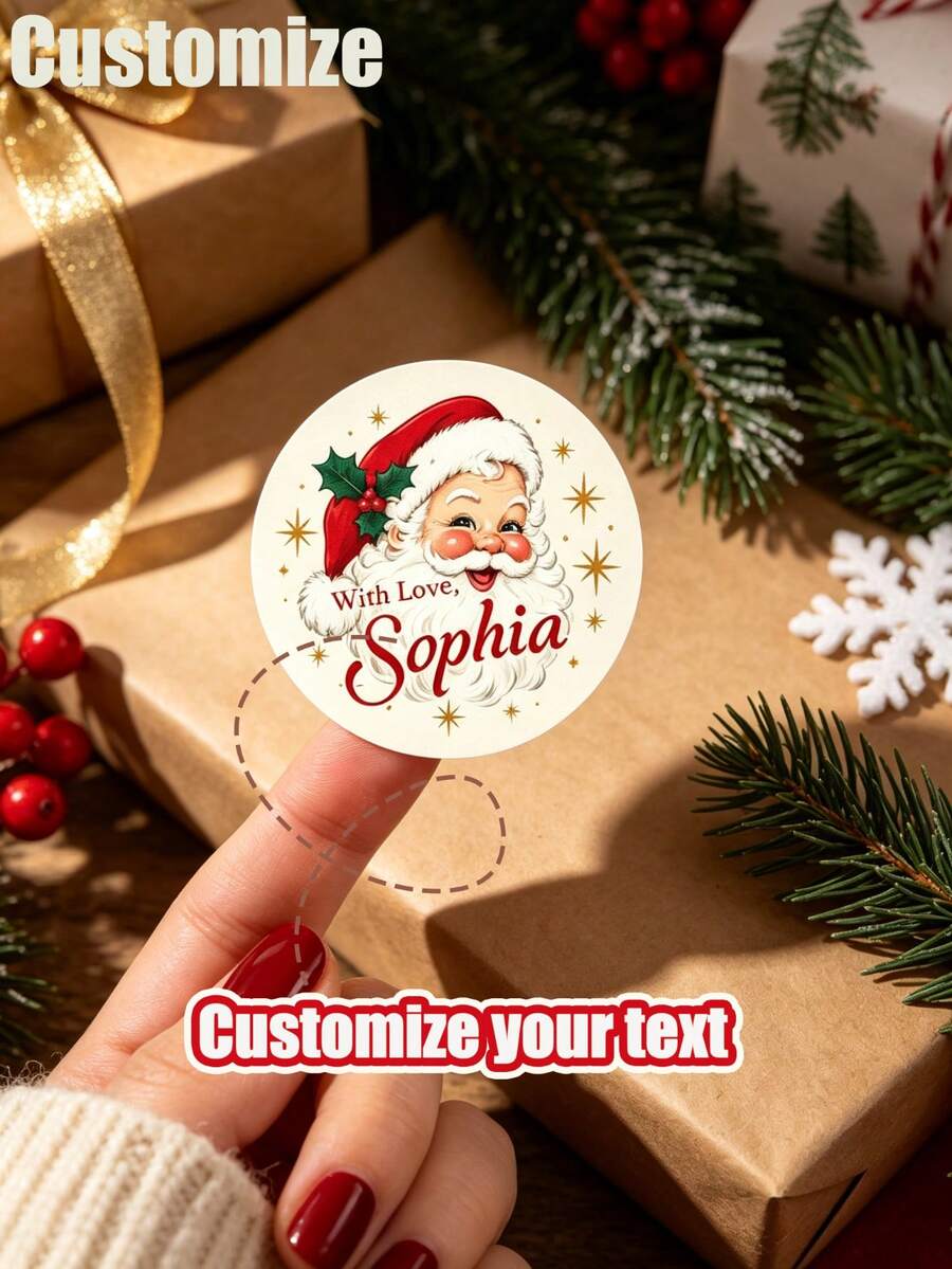 Custom Vintage Santa Claus Christmas Gift Stickers, Personalized Name Gift Labels, Holiday Envelope Seal Stickers, Christmas Packaging Decoration Labels, Party Favor Tags, Holiday Parcel Accessories, Gift Box Decoration, Holiday Celebration Supplies - Multicolor - View 1