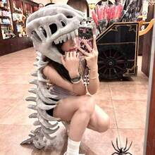 1pc Dinosaur Skeleton Plush Headwear Hat, Costume Accessory, Bone Doll, Funny Birthday Gift For Kids And Girlfriend - Grey - View 1