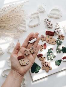 Christmas Themed Polymer Clay Cutters, 10Pcs Holiday Shape Mold, Santa Hat Gingerbread Man Tree Boot Cutter For Handmade Earring Jewelry DIY Craft - White - View 6