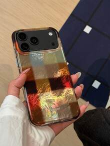 Patchwork Color Block Plaid Phone Case For IPhone 18 Pro Max, New Premium Korean Style Creative Minimalist Personalized Full Coverage Anti-Drop Protective Shell For IPhone 17 Pro/16 - Multicolor - View 4