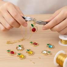 Random 5/10Pcs Mixed Color Hollow Apple Rhinestone Charms, Golden Enamel Leaf Fruit Pendant For DIY Earrings Bracelet Jewelry Making - Multicolor - View 4