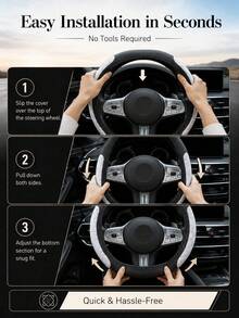 PU Leather Car Steering Wheel Cover, Elastic No Inner Ring Design, Elastic No Inner Ring Steering Wheel Sleeve, Steering Wheel Protector, 15inch, Universal Size, Car Interior Accessory - Multicolor - View 9
