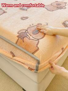 1pc Autumn/Winter Thickened Soft Breathable Snowflake Flannel Print Fitted Mattress Protector (Single Fitted Sheet), Hemmed Craftsmanship, Instant Warmth Moisture-Wicking Breathable, 360° Non-Slip Mattress Cover, Easy Removal Machine Washable, Suitable For All Seasons, Height 30cm, Perfect For Bedroom Decor - Capybara - View 7