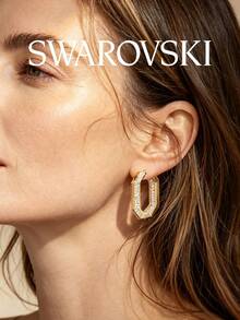 Anting Hoop Swarovski Dextera untuk Wanita, Kristal Putih Ukuran Sedang, Anting Mewah Kelas Atas untuk Perjalanan, Pesta, Kencan - Rose Gold - View 7