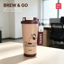MINISO Water Cup, Coffee Cup, Simple And Elegant, 530ML Coffee Cup, With Straw, New Autumn And Winter Insulated Model Valentine's Day Gift. - Coffee Brown - View 7