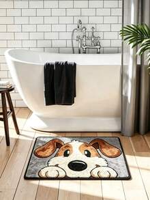 1pc Dog Pattern Microfiber Bathroom Mat, Bathroom Floor Mat, Bathroom Bath Mat, Absorbent Mat, Bedroom Bedside Rug, Entryway Door Mat, Plush Skin-Friendly Cold-Insulating Mat, Non-Slip Super Soft Bath Mat, Door Mat, Bathroom Absorbent Mat, Machine Washable, Low Pile, TPR Backing, Knitted Fabric, Suitable For Bathroom, Bedroom, Kitchen, Entryway, Indoor And Outdoor Use, Bathroom Accessories And Decor, Perfect Housewarming Gift - A - View 4