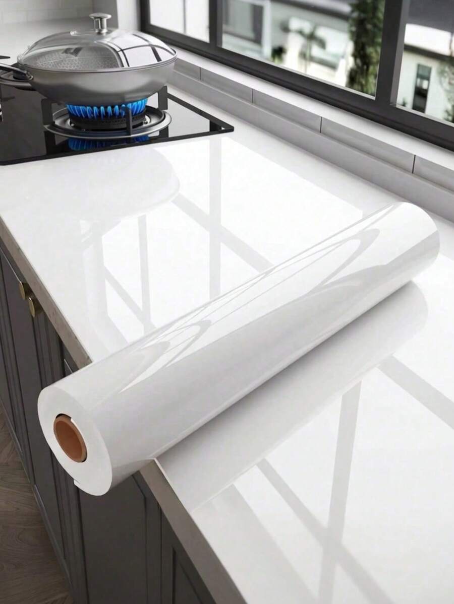 1 Gulungan Kertas Kontak Putih untuk Meja Dapur, Wallpaper Perekat Mandiri untuk Dinding, Lemari, Meja, Dapur, Cocok untuk Meja Dapur