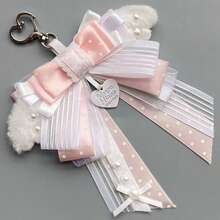 1pc Polka Dot Ribbon Bow Bag Charm, Anime Cosplay Concert Convention Lolita Ita Bag Accessory, Lace Star Tulle Plush Wings Heart Buckle Handmade Idol Fan Decoration, Landmine Style - A - View 21