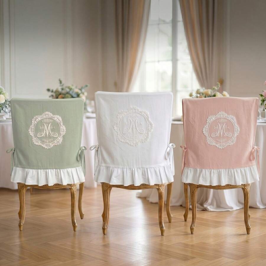 Vintage Bohemian Floral Pattern Chair Cover With Ruffles And Lace Embroidery, Stretchable And Washable, Suitable For Dining Chairs, Can Be Used For Wedding, Party And Restaurant Decoration. - Multicolor - View 1