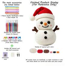 Winter Snowman Crochet Kit, Beginner Handmade Knitting Set, English Step-By-Step Tutorial, Premium Durable Yarn With Full Crochet Accessories, Birthday Valentine's Day Christmas Easter Gift - C-Multicolor Set - View 7