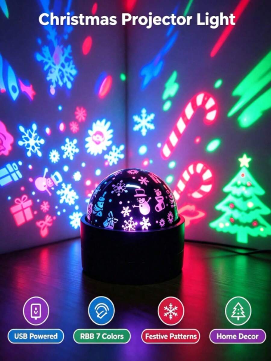 新款 2-in-1 聖誕主題小夜燈 雙用途智能燈 RGB 燈 自動變色投影燈 檯燈 LED 小型桌燈 氛圍裝飾燈 適用於聖誕裝飾 房間 客廳 家庭劇院及所有場景 聖誕禮物 萬聖節禮物 情人節禮物 生日禮物 返校/畢業季禮物 備註:USB 即插即用 無開關 - 投影燈 - 查看 1