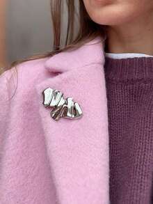 1PC Silver Gold Irregular Metal Brooch Glossy Lapel Pin For Coat Sweater Layering Quiet Luxury Office Party Christmas Gift - Multicolor - View 6