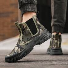 Men's Mid-Calf Elastic Cuff Flat Sole Fashion Camouflage Boots Comfortable Non-Slip Wear-Resistant - Green - View 4