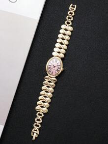 Elegant Luxury Twisted Alloy Chain Watch, Classic Roman Numeral Oval Dial Versatile Quartz Watch For Women, Gift For Girlfriend (1pc/Set) Watch Box Not Included - Gold - View 8