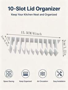 1/2pcs Lid Loft Lid Storage Rack, Slot-Style Lid Organizer, 5/10-Slot Cabinet Hanging Storage Rack, Allows Food Container Lids To Be Stored Vertically, Separated And Easily Accessible, Without Taking Up Cabinet Space - Conventional - View 3