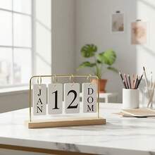 Calendário de Mesa Decorativo com Plaquinhas Preto/Dourado Permanente Escritório - casa - Visão 5
