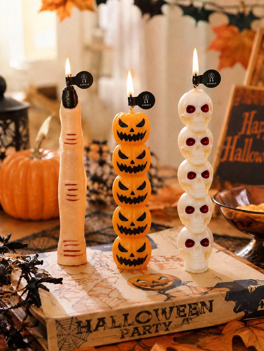 Halloween Pumpkin Candle, Atmospheric Skeleton Finger Candle, Colorful Smokeless Candle, Holiday Decoration, Candle - Fantasy Creative Decor, Home Decor, Suitable For Party, Home And Living Room, Halloween And Christmas Gift - Multicolor - View 1