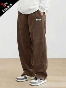 [1pc Random]1pc Boys' Loose Casual Sports Solid Color Versatile Design Corduroy Straight Leg Pants - Brown - View 3