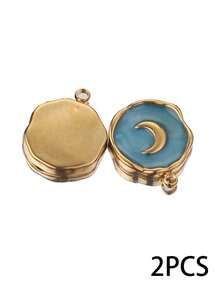 2pcs Stainless Steel 18K Gold Plated Enamel Moon & Heart Pendant, Suitable For DIY Jewelry Accessories Earrings Necklace - Yellow Gold - View 8