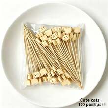 Cute Cat-Themed Decorative Bamboo Picks (100 Pcs/Pack) – Disposable Picks For Fruit, Desserts, And Sandwiches - Multiple Styles - View 2