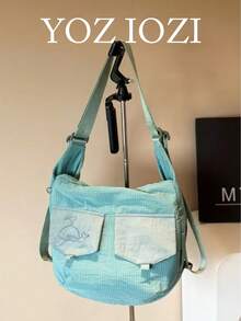 Back To School Season Korean Style Ins Niche Design Versatile Shoulder Bag For College Students Women Literary Shopping Bag Slouchy Student Class Canvas Bag Commuter Bag - Mint Blue - View 1