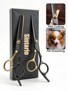 2pcs/1pc Professional Hair Cutting Scissors And Trimmer Set - Stainless Steel Black Gold Hair Cutting Scissors Set With Styling Comb, Ergonomic Design Salon-Grade Home Haircutting Tools, Perfect Gift For Hairstylists - View 2