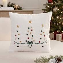 1pc White Christmas Tree Embroidered Pillow Case, Suitable For Indoor Decoration, Christmas Decoration, All-Season Pillow Cover, Without Insert - White - View 11