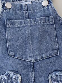 2pcs Baby Girl Cute Puff Sleeve Pullover Top & Denim Overall Dress Set, Thin Spring/Autumn - Light Wash - View 8