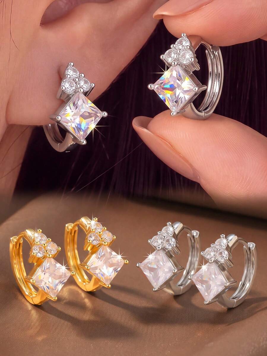 2pcs/Set Luxury Style Women's Earrings Suitable For Daily Commute, Date, Evening Party, Holiday Wear - Square - View 1