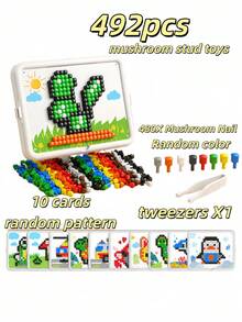 Children's 3D Mushroom Peg Puzzle Large Particle DIY Plug-In Toy, Focus And Educational Early Learning, Suitable For Boys And Girls 3 Years Old And Above, Birthday Gift - Multicolor - View 10