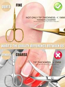 1pc Professional Cuticle Scissors/Steel Pusher Stainless Steel Nail Scissors Fine Tip Ultra-Thin Curved Blade Multi-Purpose Mini Scissors Suitable For Cuticle Trimming Eyebrow Scissors - Multicolor - View 2