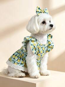 1pc Dog & Cat Mesh Wedding Dress Bowknot Cute Fashion Elegant Charming Creative Personalized Design Printed Pet Dress - Multicolor - View 4