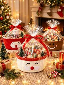3pcs Christmas Cartoon Storage Baskets, Santa Claus & Snowman Storage Baskets With Gift Bags And Ribbons, Holiday Clutter & Gift Storage Baskets, Home Organization Storage Baskets, Christmas Party Decor, Cute Gift Packaging Storage Boxes - Multicolor - View 8