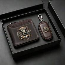 1pc Men's Wallet & Key Pouch Set, Eagle & Wolf Pattern, Synthetic Leather Material, Zipper Closure Design, Father's Day Gift - Multicolor - View 24