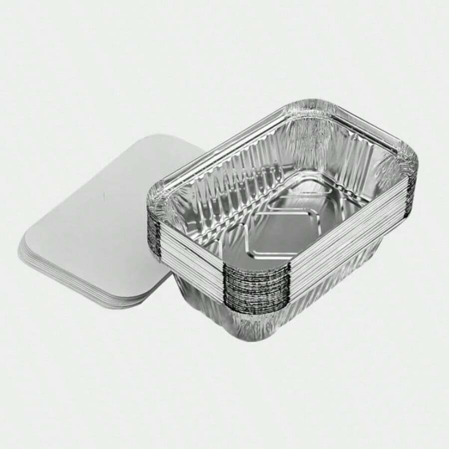 10/20Pcs Rectangular Silver Aluminum Foil Food Containers, 700ml Capacity, Disposable Takeout Boxes With Lids, Suitable For Oven, Air Fryer, Grill, Baking, Picnic Lunch Box
