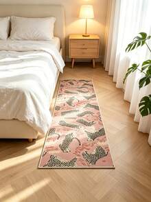 1pc Pink Leopard Print Hallway Runner Rug, INS Style Girly Corridor Mat, Entryway Bedroom Bedside Non-Slip Washable Plush Foot Mat, Decorative Rug, Bedroom Decor, Small Rug, Carpet, Home Decor, Living Room Rug, Living Room Small Rug, Bedroom Carpet, Living Room Home Decor, Outdoor Rug, Washable Carpet - Multicolor - View 4