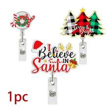 1pc Christmas Acrylic Christmas Tree Candy Cane Transparent Retractable Badge Reel - Multicolor - View 1