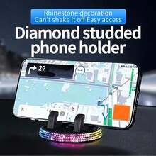 Upgraded Car Phone Holder With Diamond-Studded Center Console, 360° Rotatable Navigation Mount, Black Blue Red Silver Pink - A - View 2