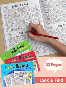 1PC Look And Find Puzzle Book, Object Search Activity Workbook, Picture Hunting Observation Notebook, Visual Cognition Practice Sheets, Brain Challenge Worksheets, School Stationery - Multicolor - View 3