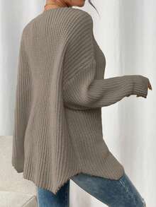 Autumn New Casual Travel Date Plus Size Friendly Hollow Out Loose Slimming Cold Shoulder Long Knit Sweater - Apricot - View 2