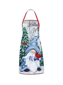 1pc/2pcs/4pcs Winter Gnome Print Kitchen Apron, Sleeveless Polyester Anti-Stain Apron, Hello Winter Welcome Sign, Cute Gnome & Cardinal Bird Snowy Forest Pattern, For Cooking Baking BBQ, Christmas Winter Holiday Party Decor, Unisex Kitchen Gift - Multicolor - View 2